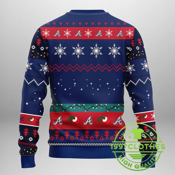 Atlanta Braves Grinch Ugly Christmas Sweater, Atlanta Braves Ugly Sweater, MLB Christmas Sweater