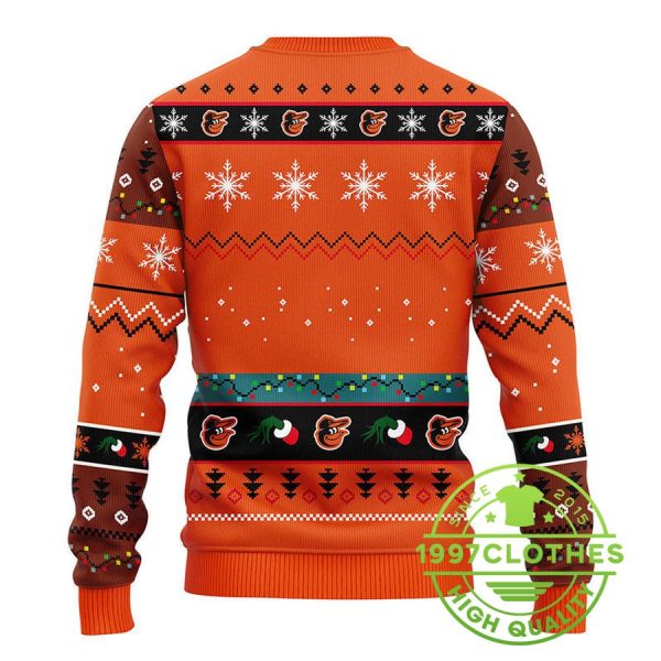 Baltimore Orioles 12 Grinch Xmas Day Ugly Christmas Sweater, Baltimore Orioles Ugly Sweater, MLB Christmas Sweater