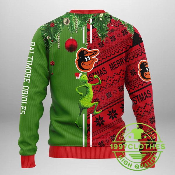 Baltimore Orioles Grinch & Scooby-doo Ugly Christmas Sweater, Baltimore Orioles Ugly Sweater, MLB Christmas Sweater