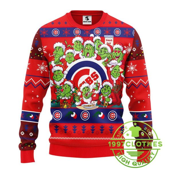 Chicago Cubs 12 Grinch Xmas Day Ugly Christmas Sweater, Chicago Cubs Ugly Sweater, MLB Christmas Sweater