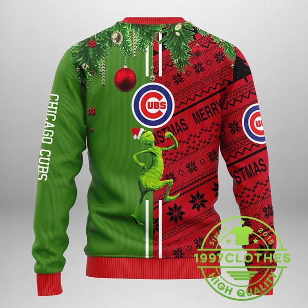 Chicago Cubs Grinch & Scooby-doo Ugly Christmas Sweater, Chicago Cubs Ugly Sweater, MLB Christmas Sweater