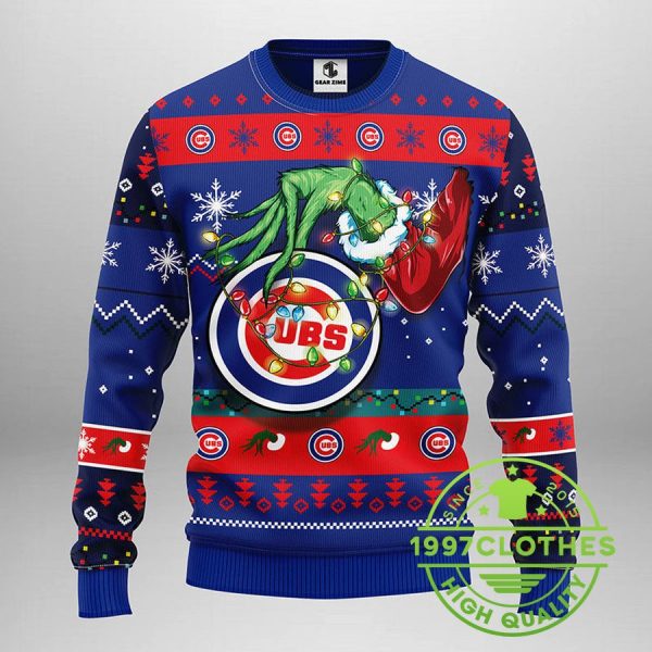 Chicago Cubs Grinch Ugly Christmas Sweater, Chicago Cubs Ugly Sweater, MLB Christmas Sweater