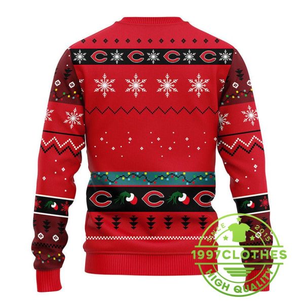 Cincinnati Reds 12 Grinch Xmas Day Ugly Christmas Sweater, Cincinnati Reds Ugly Sweater, MLB Christmas Sweater