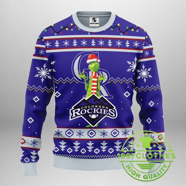 Colorado Rockies Funny Grinch Ugly Christmas Sweater, Colorado Rockies Ugly Sweater, MLB Christmas Sweater