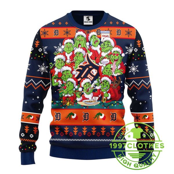 Detroit Tigers 12 Grinch Xmas Day Ugly Christmas Sweater, Detroit Tigers Ugly Sweater, MLB Christmas Sweater