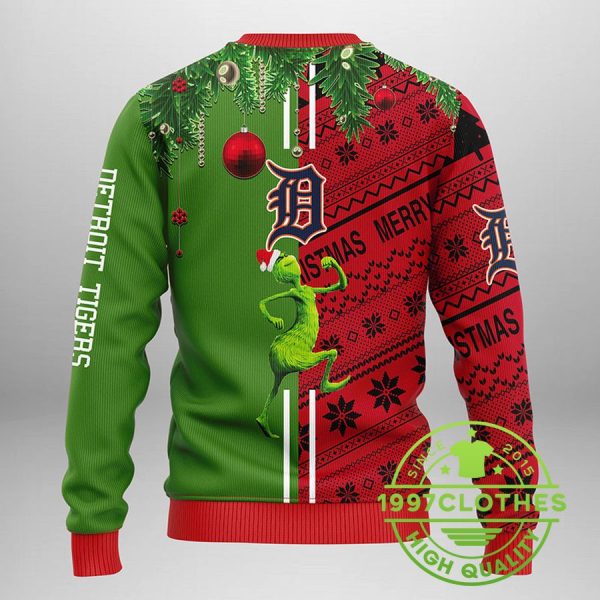 Detroit Tigers Grinch & Scooby-doo Ugly Christmas Sweater, Detroit Tigers Ugly Sweater, MLB Christmas Sweater