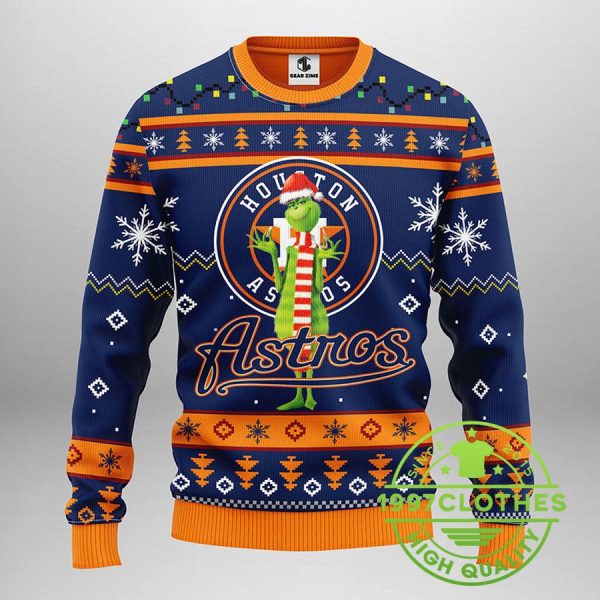 Houston Astros Funny Grinch Ugly Christmas Sweater, Houston Astros Ugly Sweater, MLB Christmas Sweater