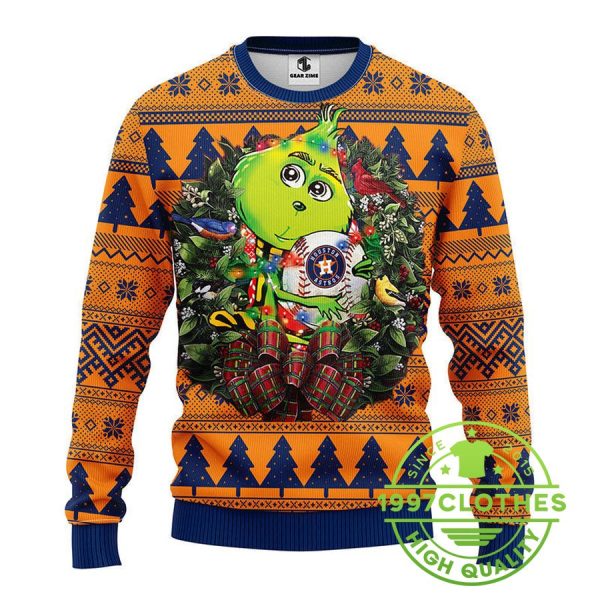 Houston Astros Grinch Hug Ugly Christmas Sweater, Houston Astros Ugly Sweater, MLB Christmas Sweater