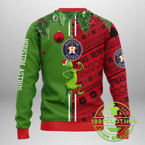 Houston Astros Grinch & Scooby-doo Ugly Christmas Sweater, Houston Astros Ugly Sweater, MLB Christmas Sweater