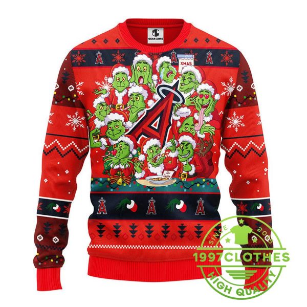 Los Angeles Angels 12 Grinch Xmas Day Ugly Christmas Sweater, Los Angeles Angels Ugly Christmas Sweater, MLB Christmas Sweater