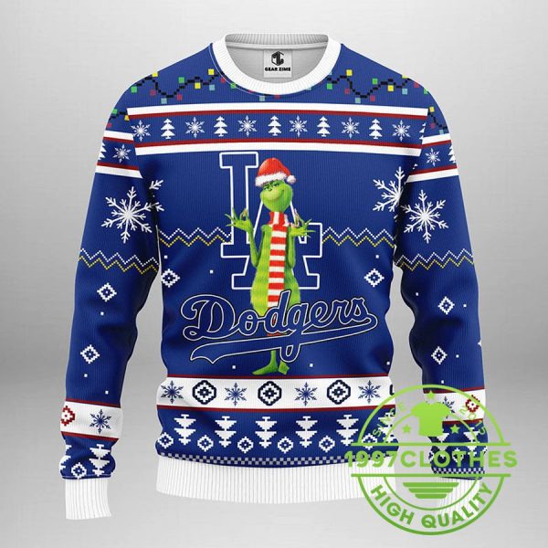 Los Angeles Dodgers Funny Grinch Ugly Christmas Sweater, Los Angeles Dodgers Ugly Christmas Sweater, MLB Christmas Sweater