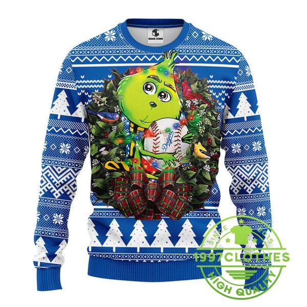 Los Angeles Dodgers Grinch Hug Ugly Christmas Sweater, Los Angeles Dodgers Ugly Christmas Sweater, MLB Christmas Sweater