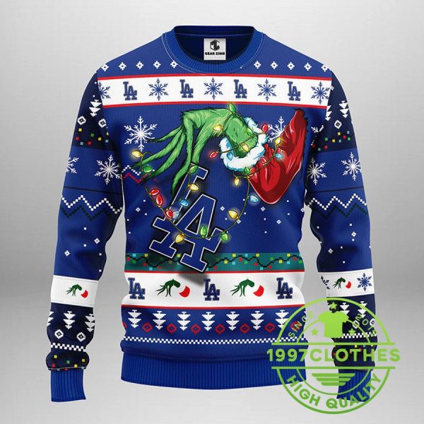 Los Angeles Dodgers Grinch Ugly Christmas Sweater, Los Angeles Dodgers Ugly Christmas Sweater, MLB Christmas Sweater