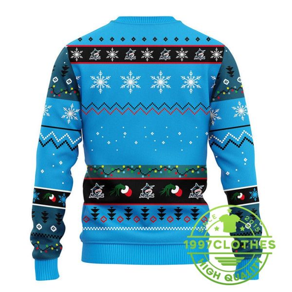 Miami Marlins 12 Grinch Xmas Day Ugly Christmas Sweater, Miami Marlins Ugly Sweater, MLB Christmas Sweater