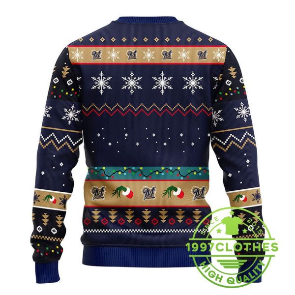 Milwaukee Brewers 12 Grinch Xmas Day Ugly Christmas Sweater, Milwaukee Brewers Ugly Sweater, MLB Christmas Sweater