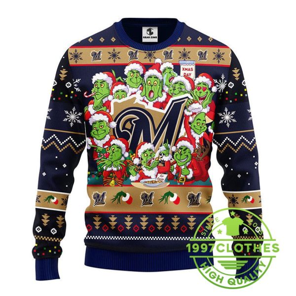 Milwaukee Brewers 12 Grinch Xmas Day Ugly Christmas Sweater, Milwaukee Brewers Ugly Sweater, MLB Christmas Sweater