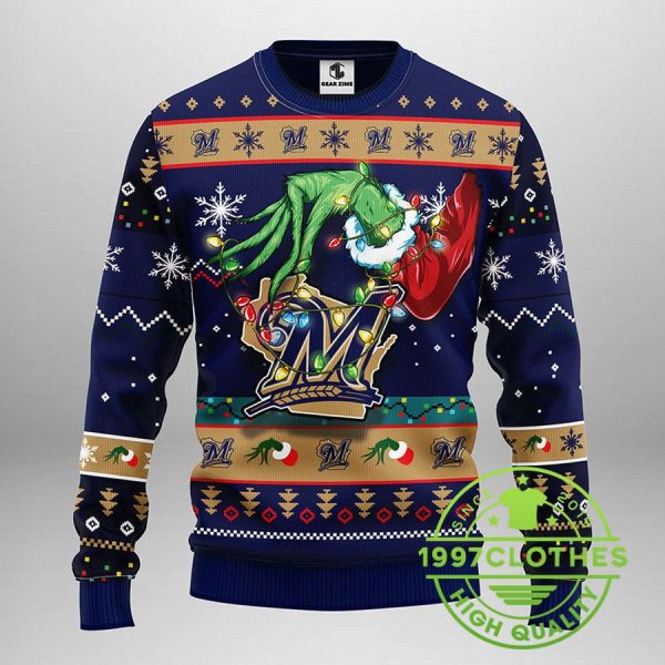 Milwaukee Brewers Grinch Ugly Christmas Sweater, Milwaukee Brewers Ugly Sweater, MLB Christmas Sweater