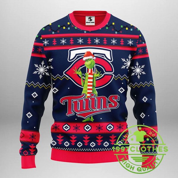 Minnesota Twins Funny Grinch Ugly Christmas Sweater, Minnesota Twins Ugly Sweater, MLB Christmas Sweater