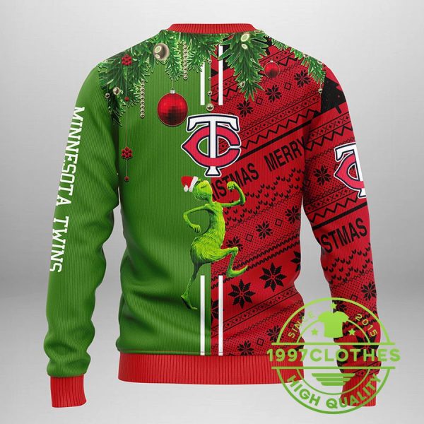 Minnesota Twins Grinch & Scooby-doo Ugly Christmas Sweater, Minnesota Twins Ugly Sweater, MLB Christmas Sweater