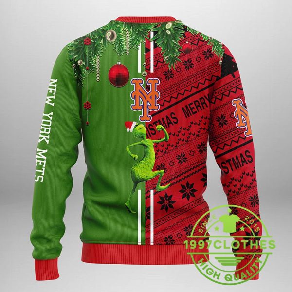 New York Mets Grinch & Scooby-doo Ugly Christmas Sweater, New York Mets Ugly Sweater, MLB Christmas Sweater