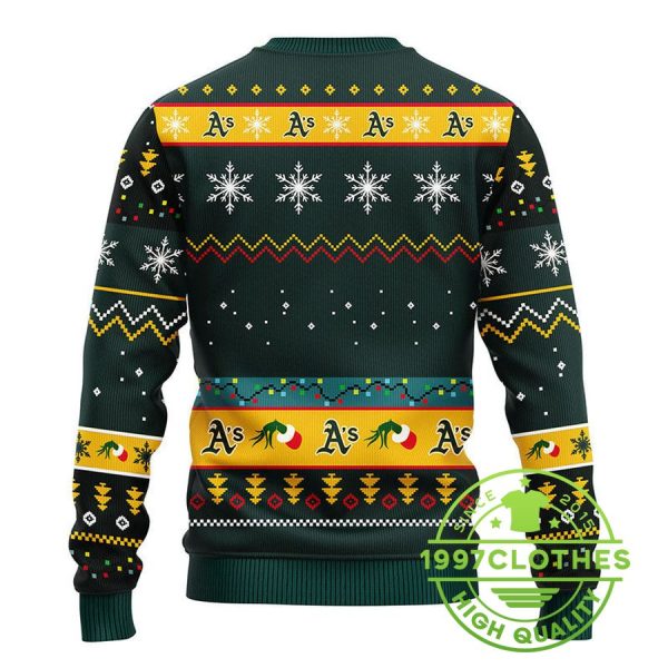 Oakland Athletics 12 Grinch Xmas Day Ugly Christmas Sweater, Oakland Athletics Ugly Sweater, MLB Christmas Sweater