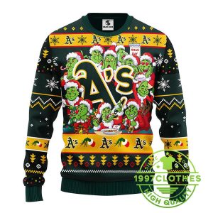 Oakland Athletics 12 Grinch Xmas Day Ugly Christmas Sweater