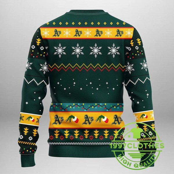 Oakland Athletics Grinch Ugly Christmas Sweater, Oakland Athletics Ugly Sweater, MLB Christmas Sweater