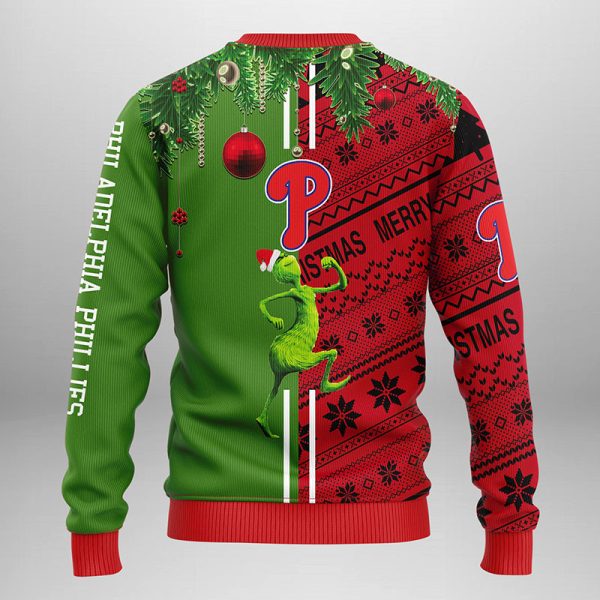 Philadelphia Phillies Grinch & Scooby-doo Ugly Christmas Sweater, Philadelphia Phillies Ugly Sweater, MLB Christmas Sweater