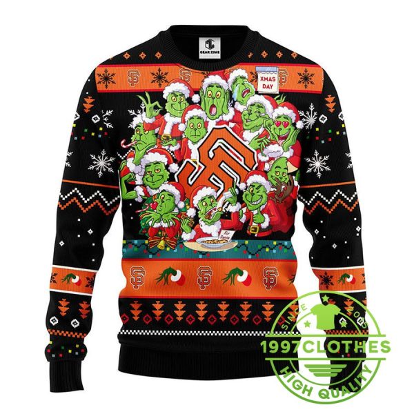 San Francisco Giants 12 Grinch Xmas Day Ugly Christmas Sweater, San Francisco Giants Ugly Sweater, MLB Christmas Sweater