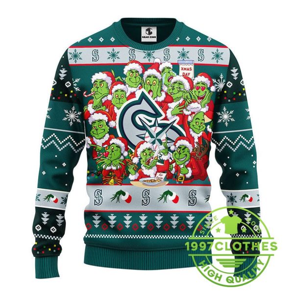 Seattle Mariners 12 Grinch Xmas Day Ugly Christmas Sweater, Seattle Mariners Ugly Sweater, MLB Christmas Sweater