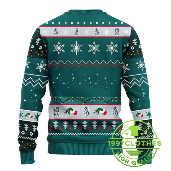 Seattle Mariners 12 Grinch Xmas Day Ugly Christmas Sweater, Seattle Mariners Ugly Sweater, MLB Christmas Sweater