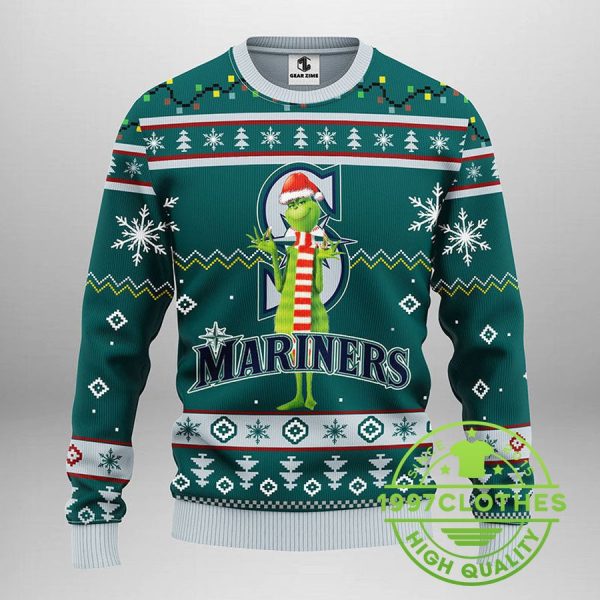 Seattle Mariners Funny Grinch Ugly Christmas Sweater, Seattle Mariners Ugly Sweater, MLB Christmas Sweater