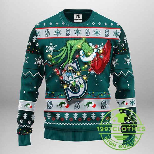 Seattle Mariners Grinch Ugly Christmas Sweater, Seattle Mariners Ugly Sweater, MLB Christmas Sweater