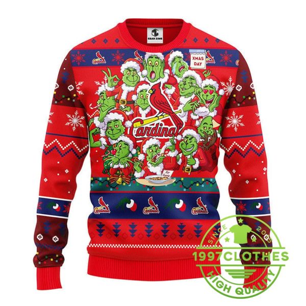 St. Louis Cardinals 12 Grinch Xmas Day Ugly Christmas Sweater, St. Louis Cardinals Ugly Sweater, MLB Christmas Sweater