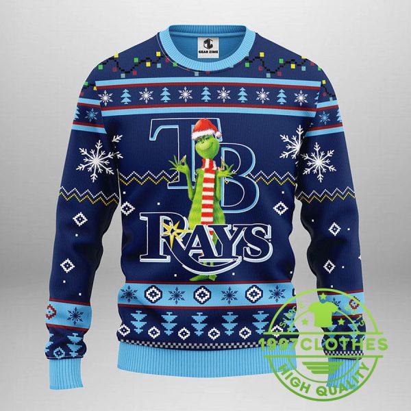 Tampa Bay Rays Funny Grinch Ugly Christmas Sweater, Tampa Bay Rays Ugly Sweater, MLB Christmas Sweater