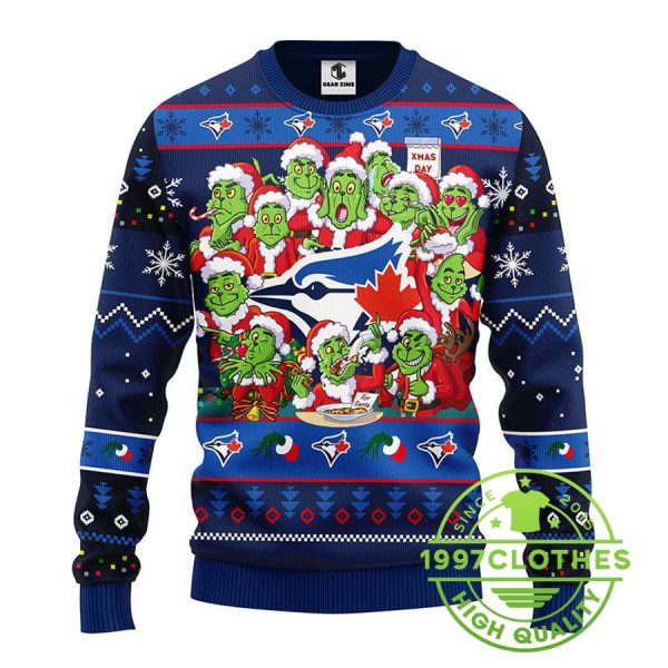 Toronto Blue Jays 12 Grinch Xmas Day Ugly Christmas Sweater, Toronto Blue Jays Ugly Sweater, MLB Christmas Sweater