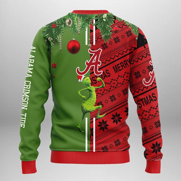 Alabama Crimson Tide Grinch & Scooby-doo Ugly Christmas Sweater, Alabama Crimson Tide Ugly Sweater, NCAA Ugly Sweater