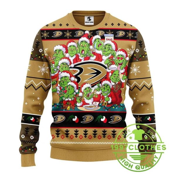 Anaheim Ducks 12 Grinch Xmas Day Ugly Christmas Sweater, Anaheim Ducks Ugly Sweater, NHL Ugly Sweater