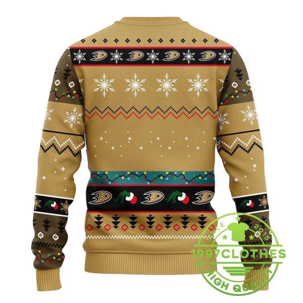 Anaheim Ducks 12 Grinch Xmas Day Ugly Christmas Sweater, Anaheim Ducks Ugly Sweater, NHL Ugly Sweater