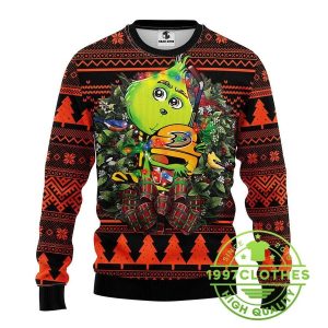 Anaheim Ducks Grinch Hug Ugly Christmas Sweater 1