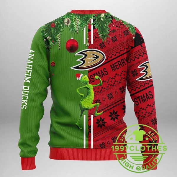 Anaheim Ducks Grinch & Scooby-doo Ugly Christmas Sweater, Anaheim Ducks Ugly Sweater, NHL Ugly Sweater