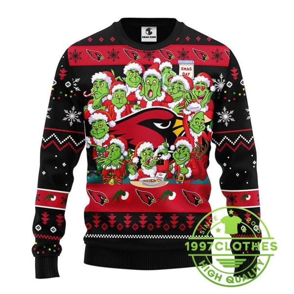 Arizona Cardinals 12 Grinch Xmas Day Ugly Christmas Sweater, Arizona Cardinals Ugly Sweater, NFL Ugly Sweater