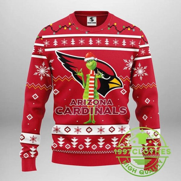 Arizona Cardinals Funny Grinch Ugly Christmas Sweater, Arizona Cardinals Ugly Sweater, NFL Ugly Sweater