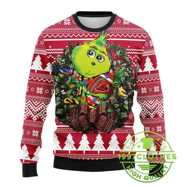 Arizona Cardinals Grinch Hug Ugly Christmas Sweater, Arizona Cardinals Ugly Sweater, NFL Ugly Sweater