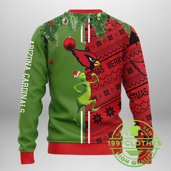 Arizona Cardinals Grinch & Scooby-Doo Ugly Christmas Sweater, Arizona Cardinals Ugly Sweater, NFL Ugly Sweater