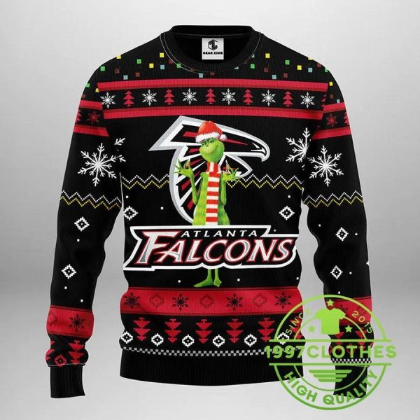 Atlanta Falcons Funny Grinch Ugly Christmas Sweater, Atlanta Falcons Ugly Sweater, NFL Ugly Sweater