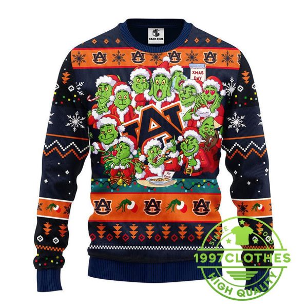 Auburn Tigers 12 Grinch Xmas Day Ugly Christmas Sweater, Auburn Tigers Ugly Sweater, NCAA Ugly Sweater