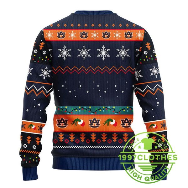 Auburn Tigers 12 Grinch Xmas Day Ugly Christmas Sweater, Auburn Tigers Ugly Sweater, NCAA Ugly Sweater