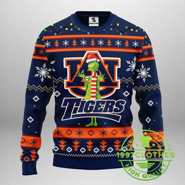 Auburn Tigers Funny Grinch Ugly Christmas Sweater, Auburn Tigers Ugly Sweater, NCAA Ugly Sweater