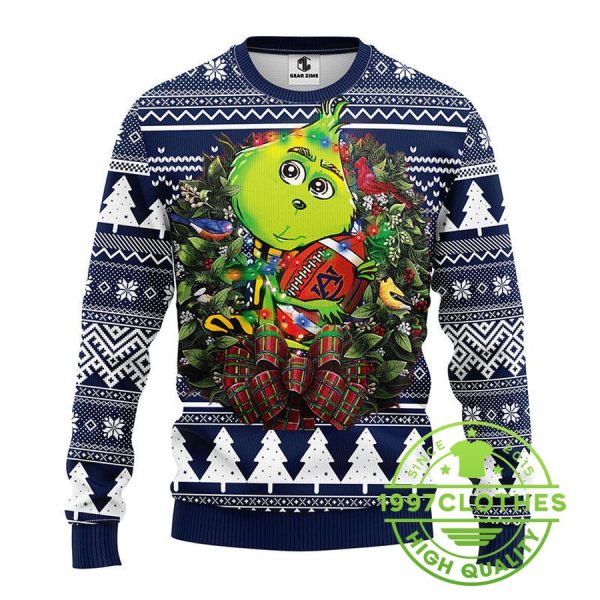 Auburn Tigers Grinch Hug Ugly Christmas Sweater, Auburn Tigers Ugly Sweater, NCAA Ugly Sweater